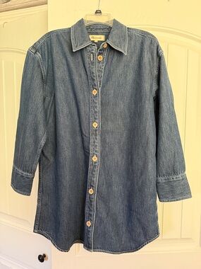Madewell Denim Button-Up Mini Dress in Medium Blue